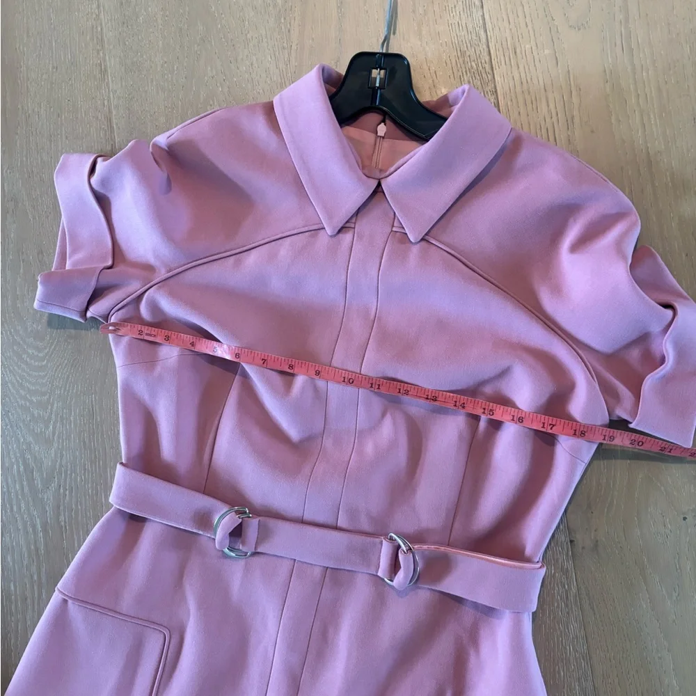 KAREN MILLEN Compact Stretch Tab Detail Full Skirted Midi Dress Dusty Pink NWT - Picture 11 of 15